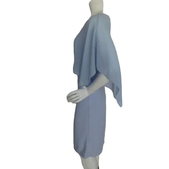 HALSTON HERITAGE Dress, 2, Light Blue, Sleeveless w/Scarf overlay, Ruched - Picture 9 of 14
